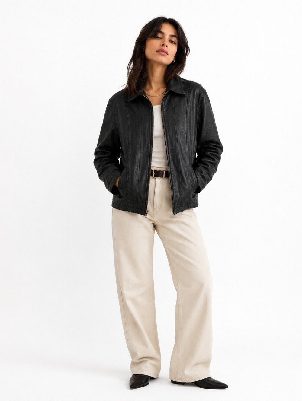 Vintage Wilsons Leather Bomber Jacket Coat Zipper Pockets Large‎ Moto Biker Edgy